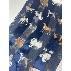 Sheer Navy Dog Print Scarf Lightweight Chiffon Puppy Animal Pattern